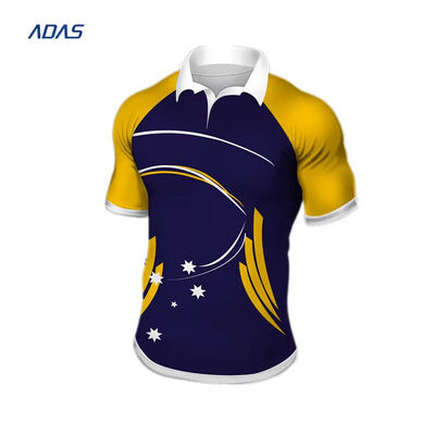 Beli Sublimation Printing casual Rugby Team Wear Shirts Tops Untuk Pria Custom 100% Polyester online manufacture